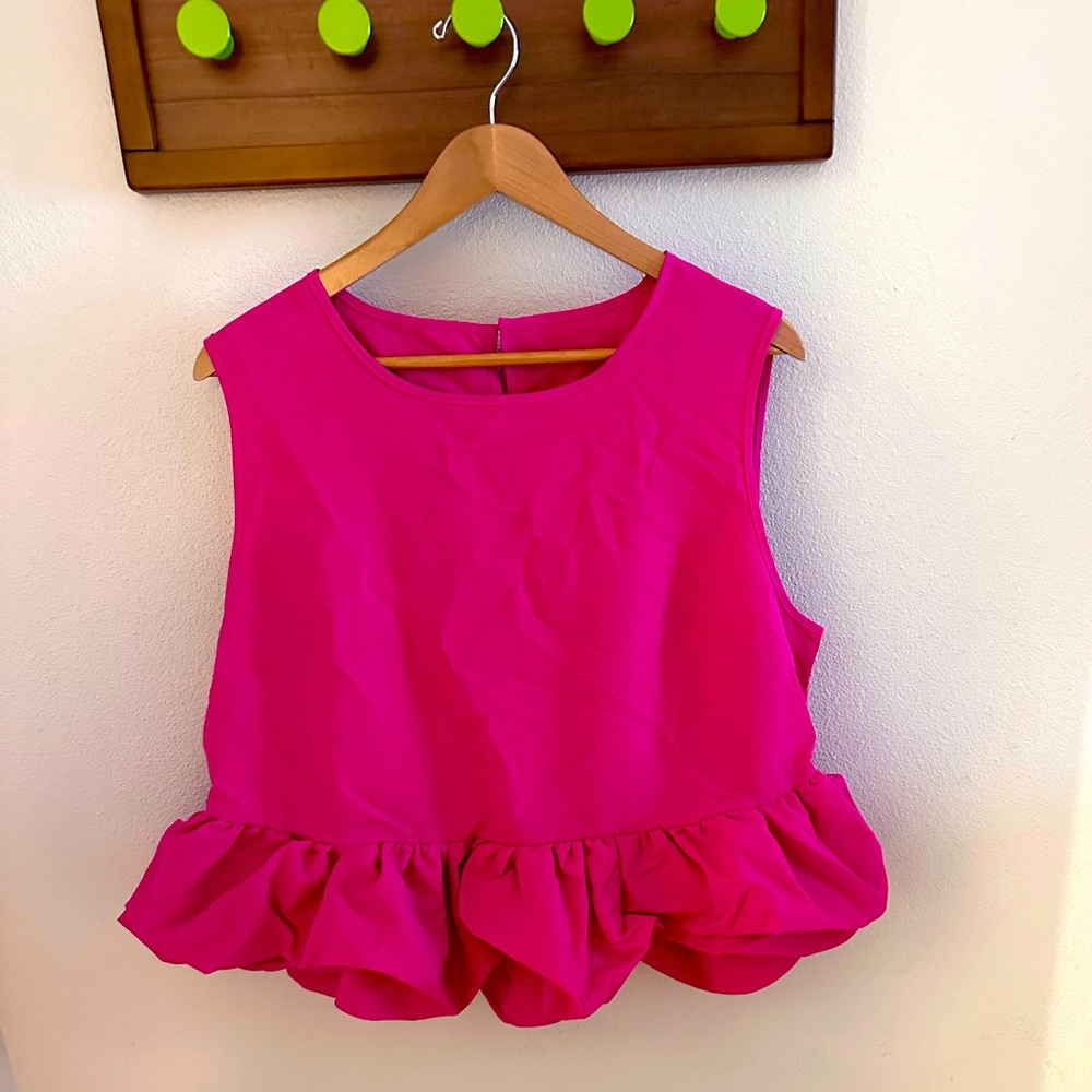 Pink Ruffle waist crop top